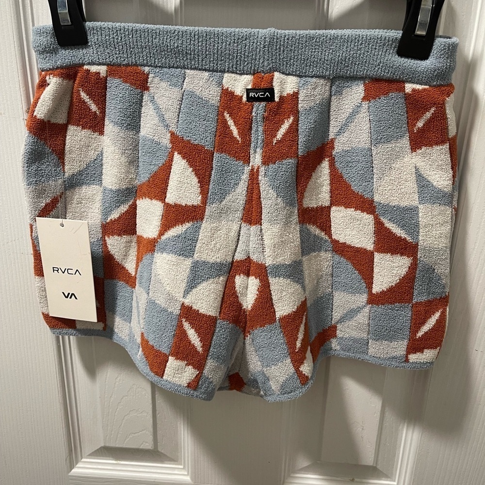 RVCA Women's Geometric Patterned Shorts - Blue and Brown - Picture 2 of 5